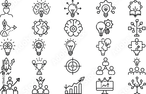 Innovation and Business Success Icons Collection - Editable Vector Icons for Creativity, Strategy, and Growth