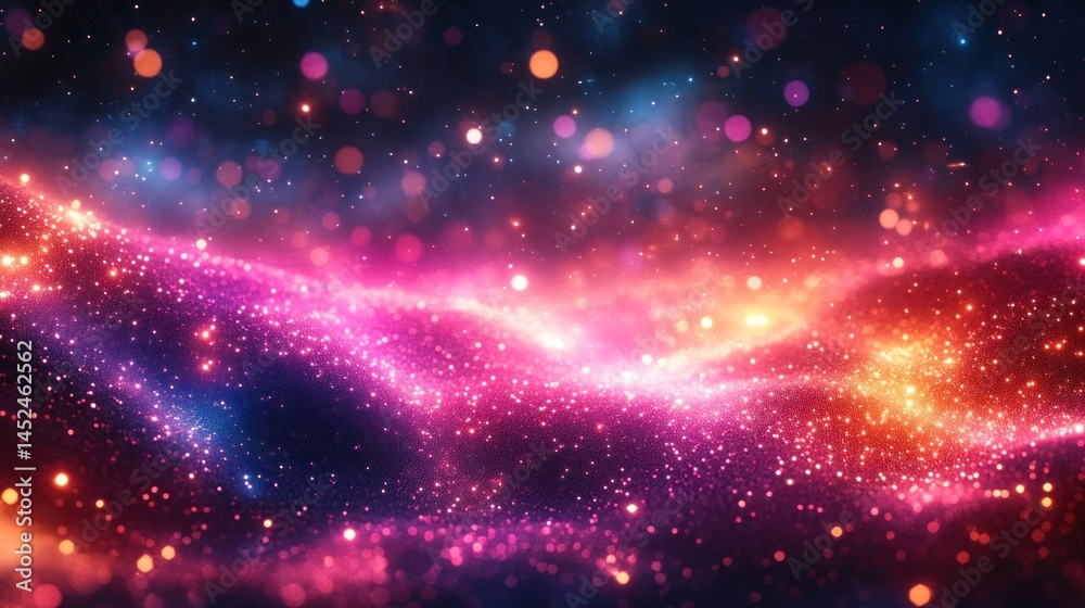 Obraz premium Abstract vibrant swirling particles, digital art, glowing cosmic background