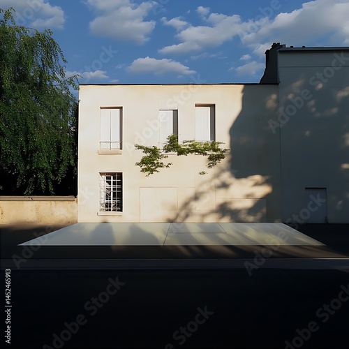Parisian Beige Facade with Sun Shadows