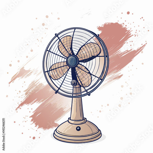 Create a bold, vector illustration of a classic hand fan with exaggerated, thick strokes.  Include intricate details.