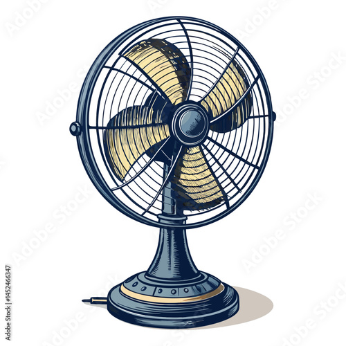 Create a vector illustration of a classic hand fan with extra-bold black strokes, emphasizing intricate details.  Include ornate handle.
