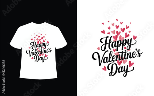 Happy Valentines day text Lettering heart shape t-shirt design template