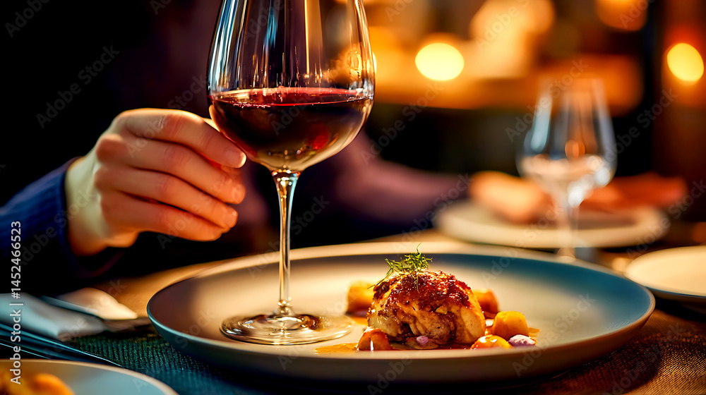 Obraz premium Fine Dining Scene with Elegant Diner