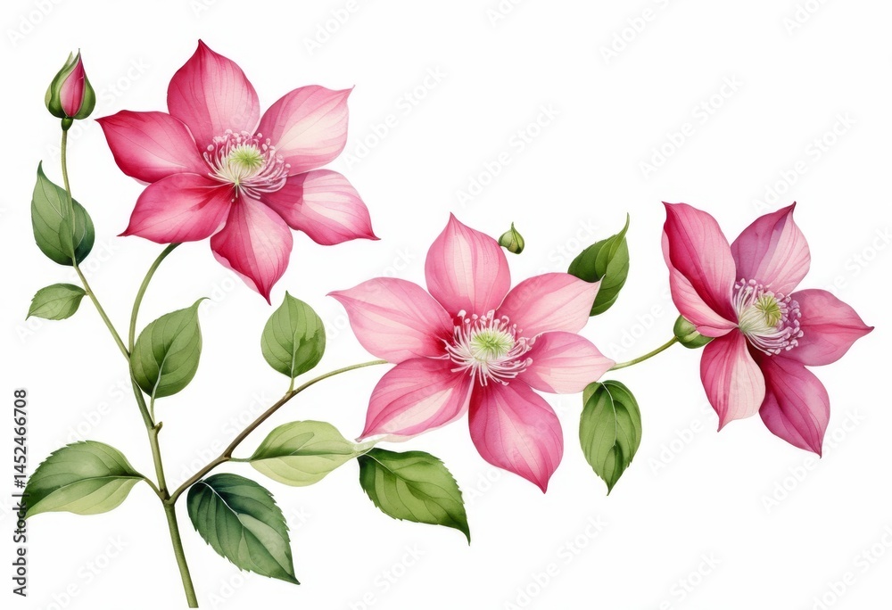 Fototapeta premium There are three pink flowers on one green leaf