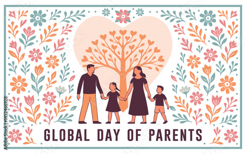 Illustration of Global day of parents or Parent's day. Best for Posters, Banners, campaigns and greeting cards. vector illustration for a global day of parents with floral ornaments