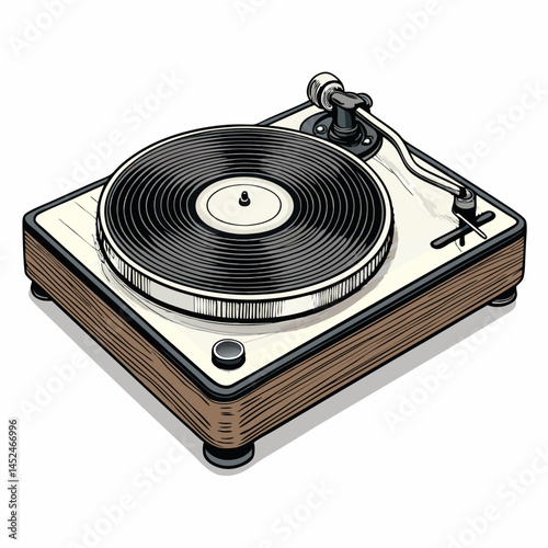 Create a bold, vector illustration of a classic vinyl record with a thick, black stroke.  Include the label and grooves in detail.