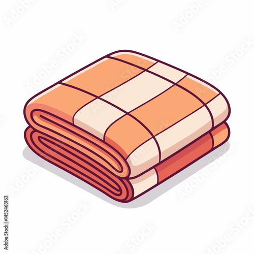 Create a vector illustration of a cozy, folded blanket with a bold, thick black stroke.  Show soft, plush texture.
