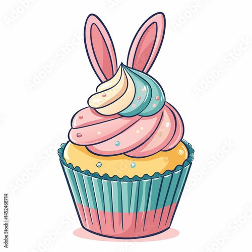 Create a bold, vector illustration of a single cupcake with a single swirl of frosting on top.  Focus on clean lines and strong stroke weight.