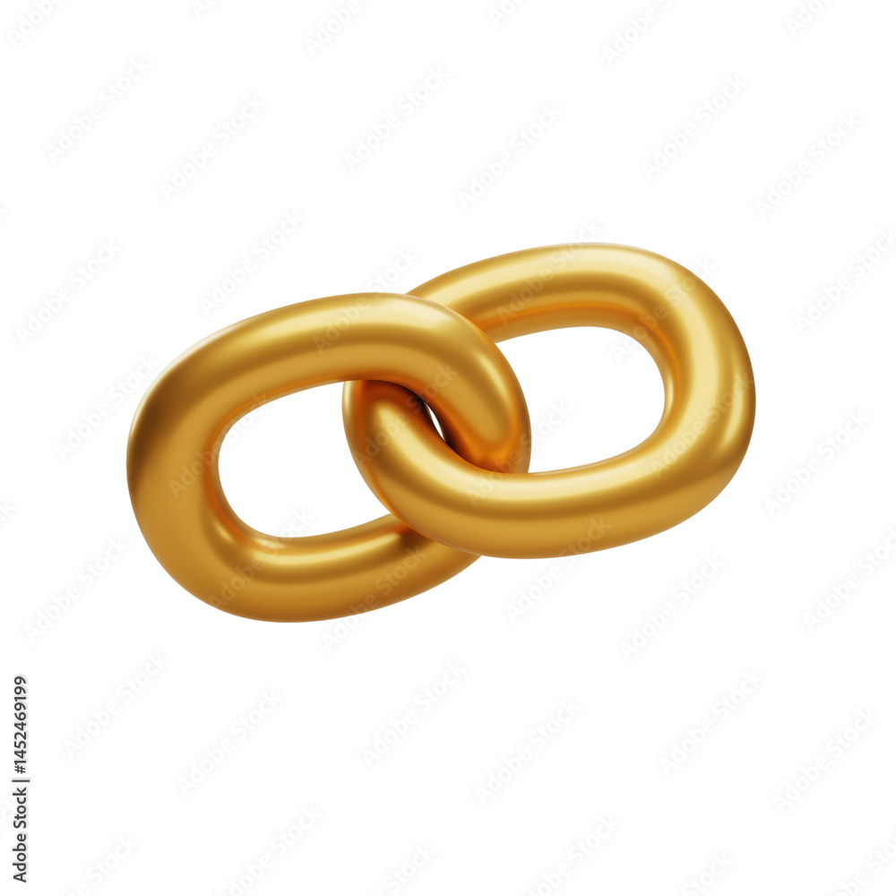 Golden metallic 3D chain links connected in a loop, ideal for strength, connection, and partnership themes, isolated on a transparent background, png, cutout Golden metallic 3D chain links connected in a loop, ideal for strength, connection, and partnership themes, isolated on a transparent background, png, cutout