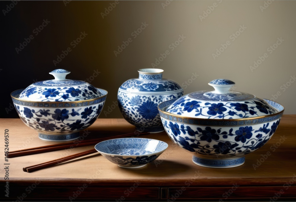 Three bowls and two bowls of chopsticks were placed on one table Three bowls and two bowls of chopsticks were placed on one table
