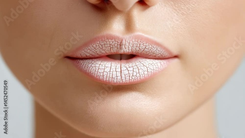 Close-Up of Cracked Lips Showing Dry Skin and Natural Beauty