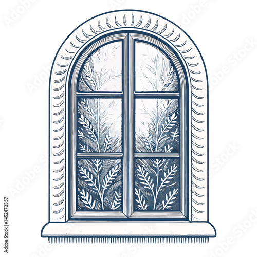 Create a bold, vector illustration of a frosted window pane with visible condensation and streaks.  Emphasize the texture and thickness of the frost.