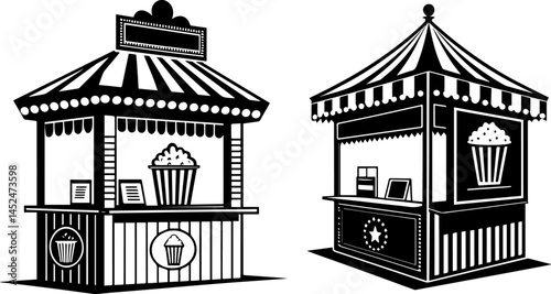 Fair Food Stall Kiosk Illustration Set