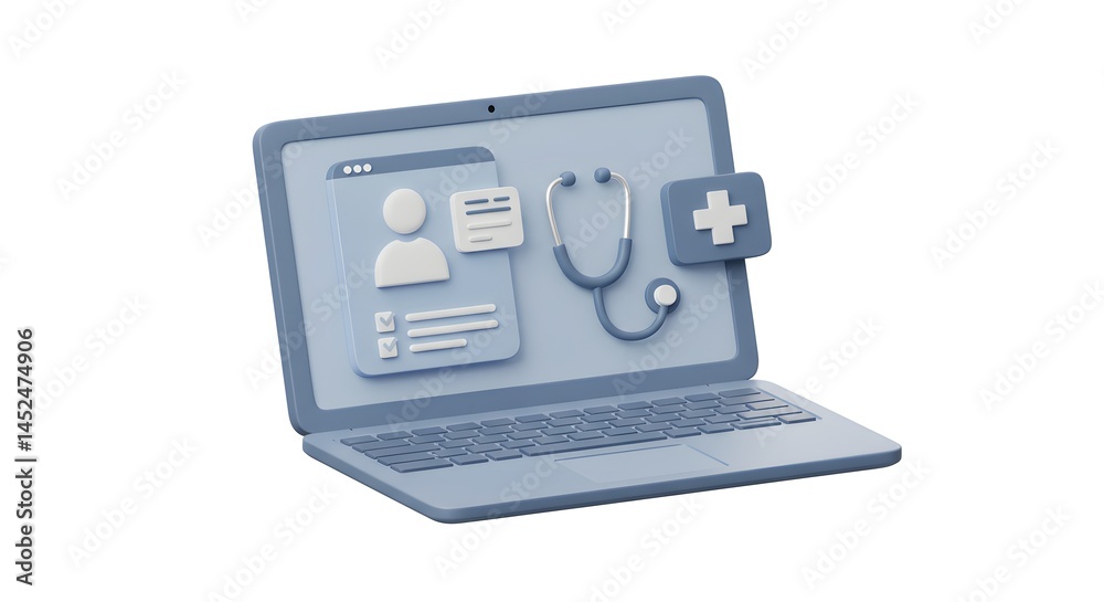 Laptop Displays Medical Data and Stethoscope