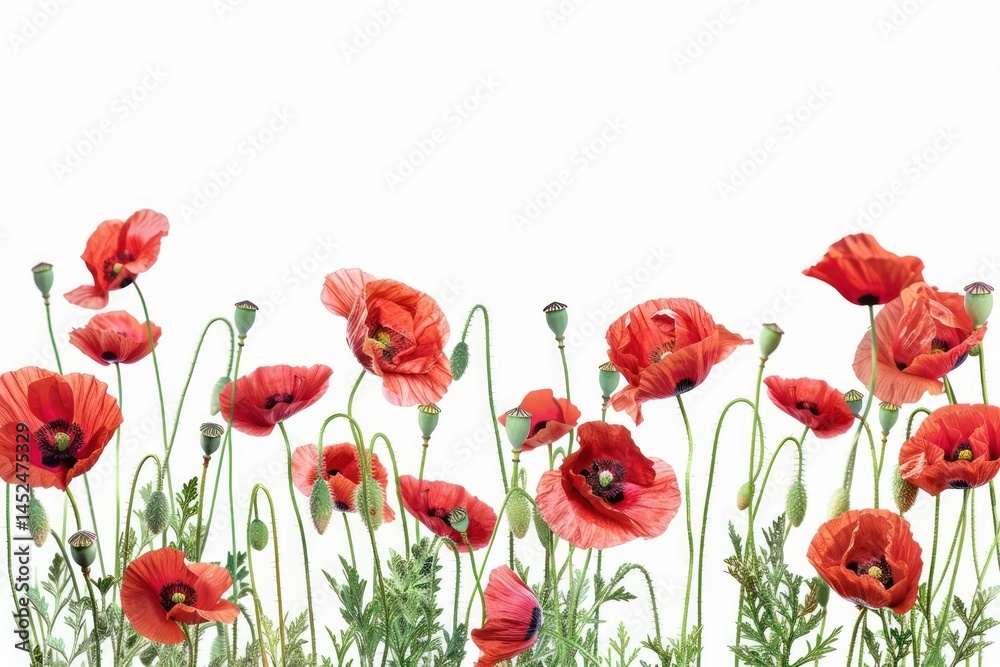 Fototapeta premium Vibrant red poppies blooming beautifully.