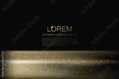 Premium elegant dark background, Rectangle with smooth golden transition, different shades of gold and gold bokeh stardust for presentations, greetings and advertising. Vector, EPS, editable elements