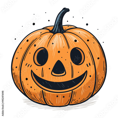 Create a bold, vector illustration of a jack-o'-lantern with three distinct, exaggerated features;  emphasize thick black outlines.