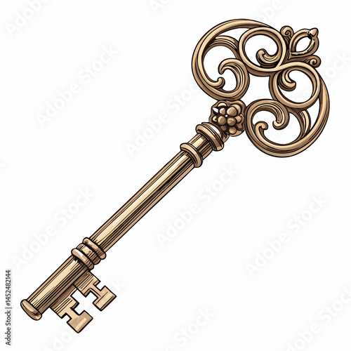 Create a bold, vector illustration of an antique key with a prominent keyhole, featuring a thick black stroke.  High detail, ornate design.