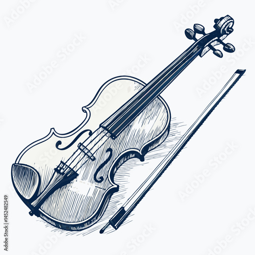 Create a bold vector illustration of an antique violin with a thick, black stroke, emphasizing intricate details.  High-resolution, clean lines.