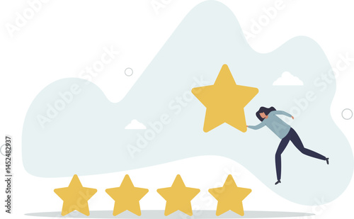 User experience, customer feedback stars rating or business and investment rating concept, character life .