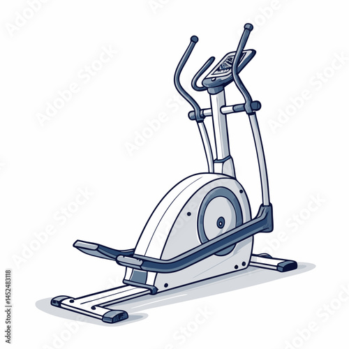 Create a bold, vector illustration of an elliptical trainer, showcasing its sleek design with thick outlines.  Include detailed pedals and handlebars.