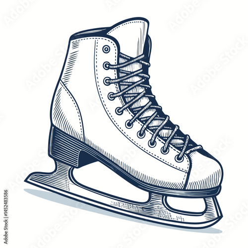 Create a bold, vector illustration of a classic ice skate boot, emphasizing strong black outlines and clean lines.  Include laces and a blade.
