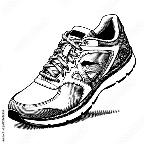 Running Shoe Side View Running Jogging Fitness Exercise Black and White Outline Line Art Drawing
