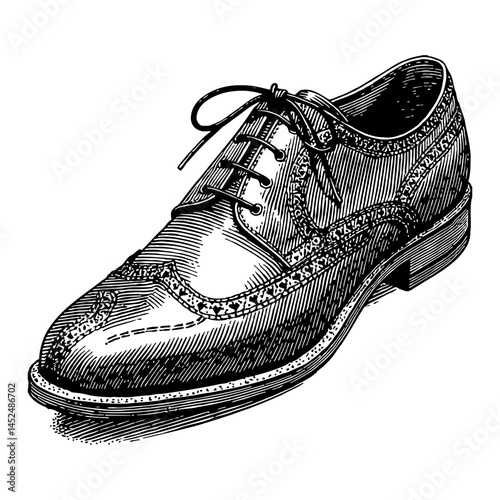 Vintage Gentleman Shoe Black and White Outline Line Art Drawing of Classic Leather Footwear