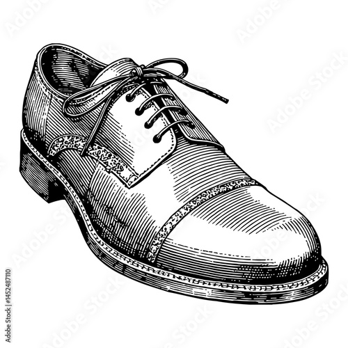 Vintage Gentleman Shoe Black and White Outline Line Art Drawing Retro Style Leather Footwear