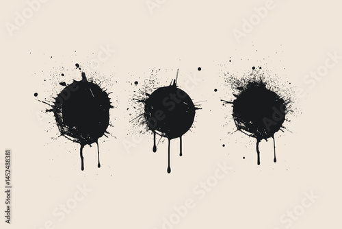 Striking monochrome vector design of bold black ink spots and splatters isolated on white background. For modern design projects, texture or decorative element, creative and striking design.