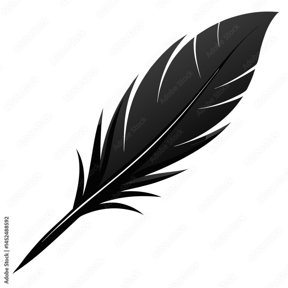 Obraz premium Elegant Black Feather Silhouette on White Background 