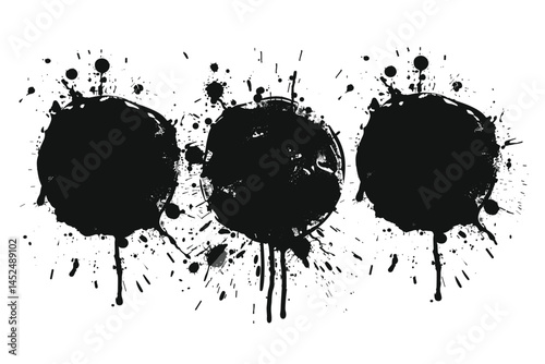 Striking monochrome vector design of bold black ink spots and splatters isolated on white background. For modern design projects, texture or decorative element, creative and striking design.