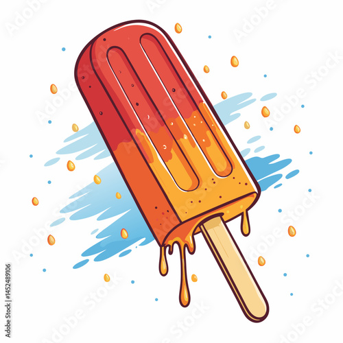 Create a bold vector illustration of a melting popsicle dripping, showcasing vibrant color gradients and thick outlines.