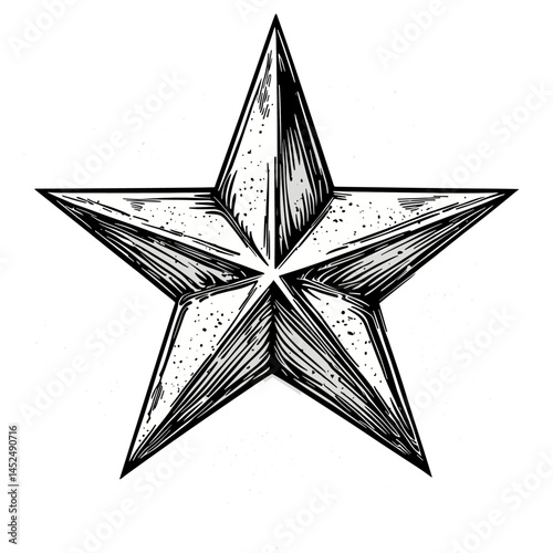 Old woodcut Five Pointed Star, dark background, vintage sketch, antique engraving, celestial symbol, hand-drawn etching, occult icon, rustic texture, star engraving vector,