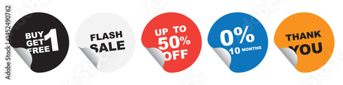 Collection of multicolor round sticker label include  up to 50 percent  off Black Friday sale  for marketing discount special off to customer in end year sale , midnight sale concept.