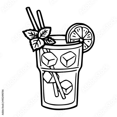 iced drink with mint outline graphic