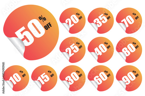 Collection of red tag label for up to 10 to 90 percent  off for marketing sale discount special off to customer in end year sale , midnight sale concept by illustration and EPS file.