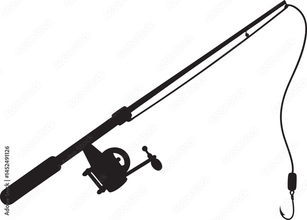 Fototapeta premium Fishing rod icon silhouette vector illustration isolated on white background