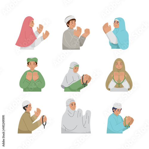 Set of Illustration of Praying Muslim