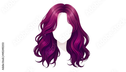 purple, brown, black, yleow, green, blue wigs on transparent background, PNG.