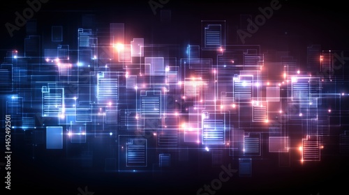 Obraz na płótnie Abstract network grid with files and folders, futuristic software interface, digital document management system, store, search and organize documents, corporate business, paperless office, w salonie
