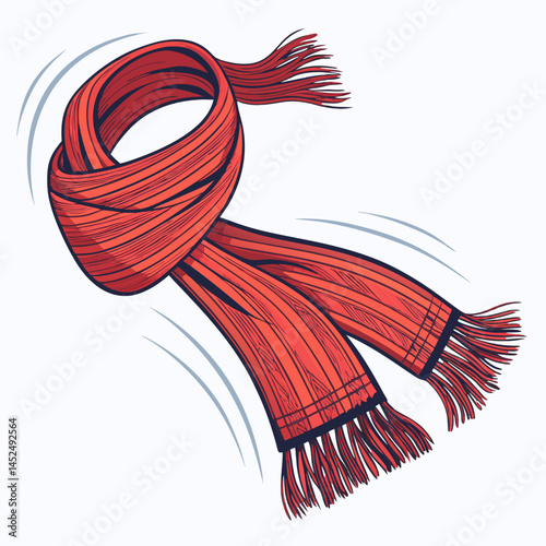 Create a vector illustration of a bold, stylized scarf with prominent tassels, featuring thick outlines and vibrant color.