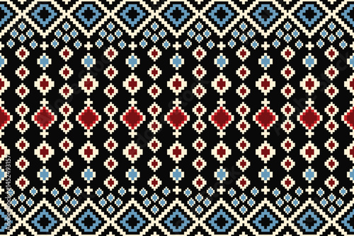 pixel pattern, Ethnic Geometric Diamond, Traditional Tribal Textile, Abstract Folk Geometric Ornament Background, Tile, Seamless 