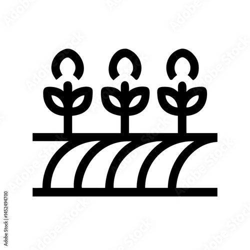 Cultivated land icon showcasing three growing plants  
