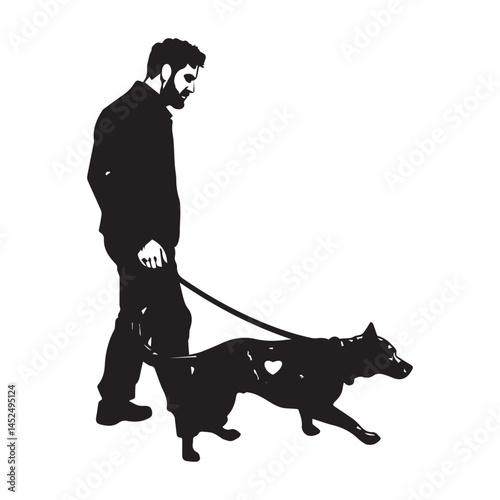 Black silhouette of a dog walking with man vector illustration