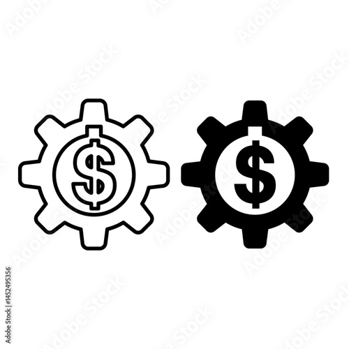 gear icon vector with dollar symbol line art style and bold style on white background
