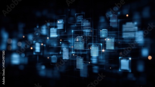 Obraz na płótnie Abstract network grid with files and folders, futuristic software interface, digital document management system, store, search and organize documents, corporate business, paperless office, w salonie