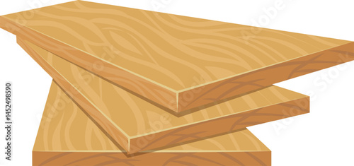Three light brown wooden planks are stacked on top of each other, showcasing the natural beauty and texture of the wood grain, creating a warm and inviting atmosphere