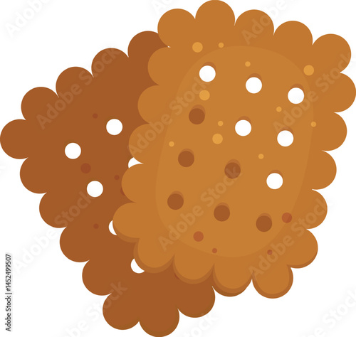 Two crispy cookies featuring scalloped edges and small holes, slightly overlapping, creating a delightful treat perfect for satisfying any dessert lover cravings