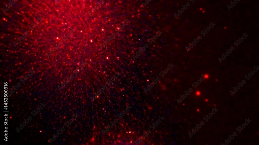 Red particle burst abstract background sparkling glitter dust explosion motion graphic